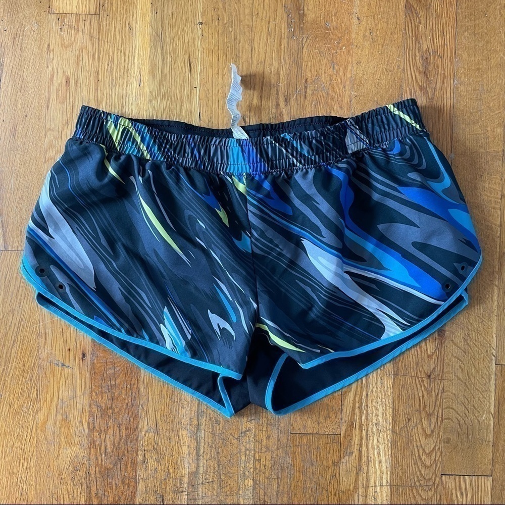 Fabletics blue yellow swirl pocket running shorts medium